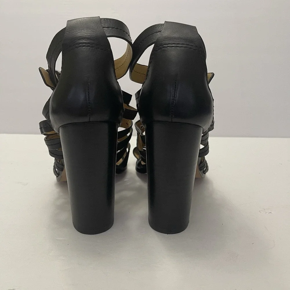 Coach Ginny Gladiator Black Leather Heels Sandals Womens 9.5 B Strappy Studded - Picture 4 of 10